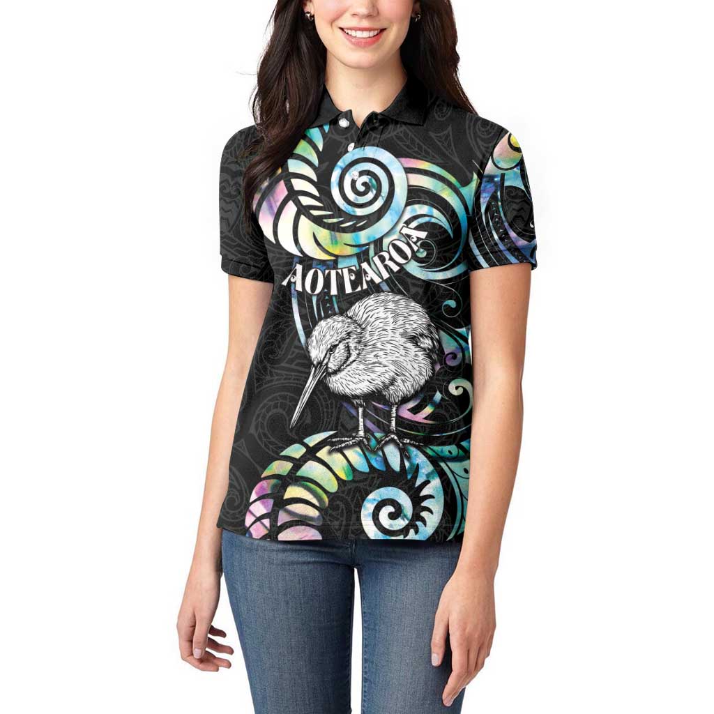 New Zealand Kiwi Bird Women Polo Shirt Silver Fern Koru Paua Shell
