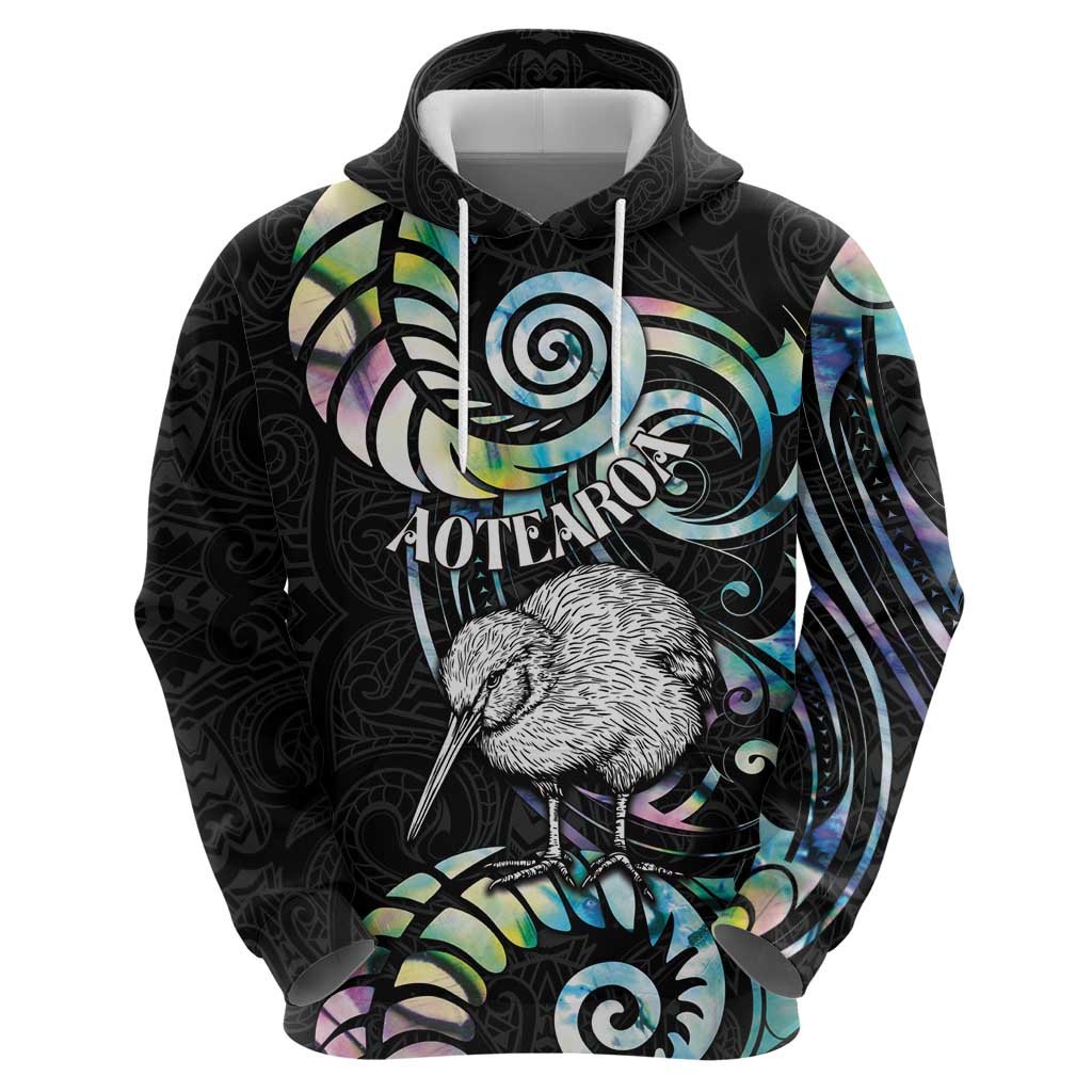 New Zealand Kiwi Bird Zip Hoodie Silver Fern Koru Paua Shell