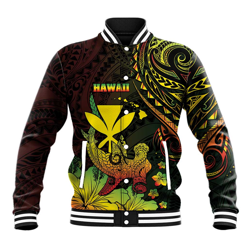 Personalised Hawaii Baseball Jacket Kanaka Maoli With Hammerhead Shark