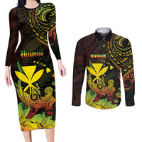 Personalised Hawaii Couples Matching Long Sleeve Bodycon Dress and Long Sleeve Button Shirt Kanaka Maoli With Hammerhead Shark