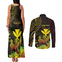 Personalised Hawaii Couples Matching Tank Maxi Dress and Long Sleeve Button Shirt Kanaka Maoli With Hammerhead Shark