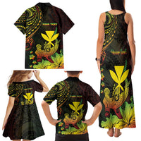 Personalised Hawaii Family Matching Tank Maxi Dress and Hawaiian Shirt Kanaka Maoli With Hammerhead Shark