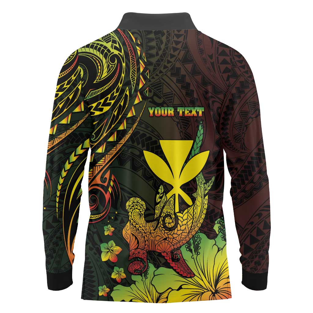 Personalised Hawaii Long Sleeve Polo Shirt Kanaka Maoli With Hammerhead Shark