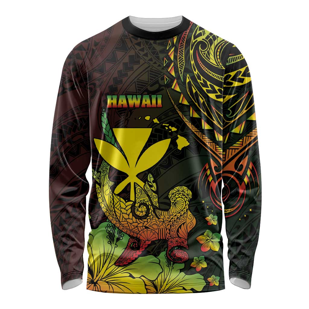 Personalised Hawaii Long Sleeve Shirt Kanaka Maoli With Hammerhead Shark