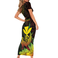 Personalised Hawaii Short Sleeve Bodycon Dress Kanaka Maoli With Hammerhead Shark