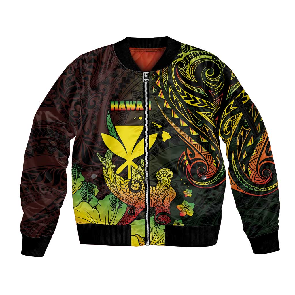Personalised Hawaii Sleeve Zip Bomber Jacket Kanaka Maoli With Hammerhead Shark