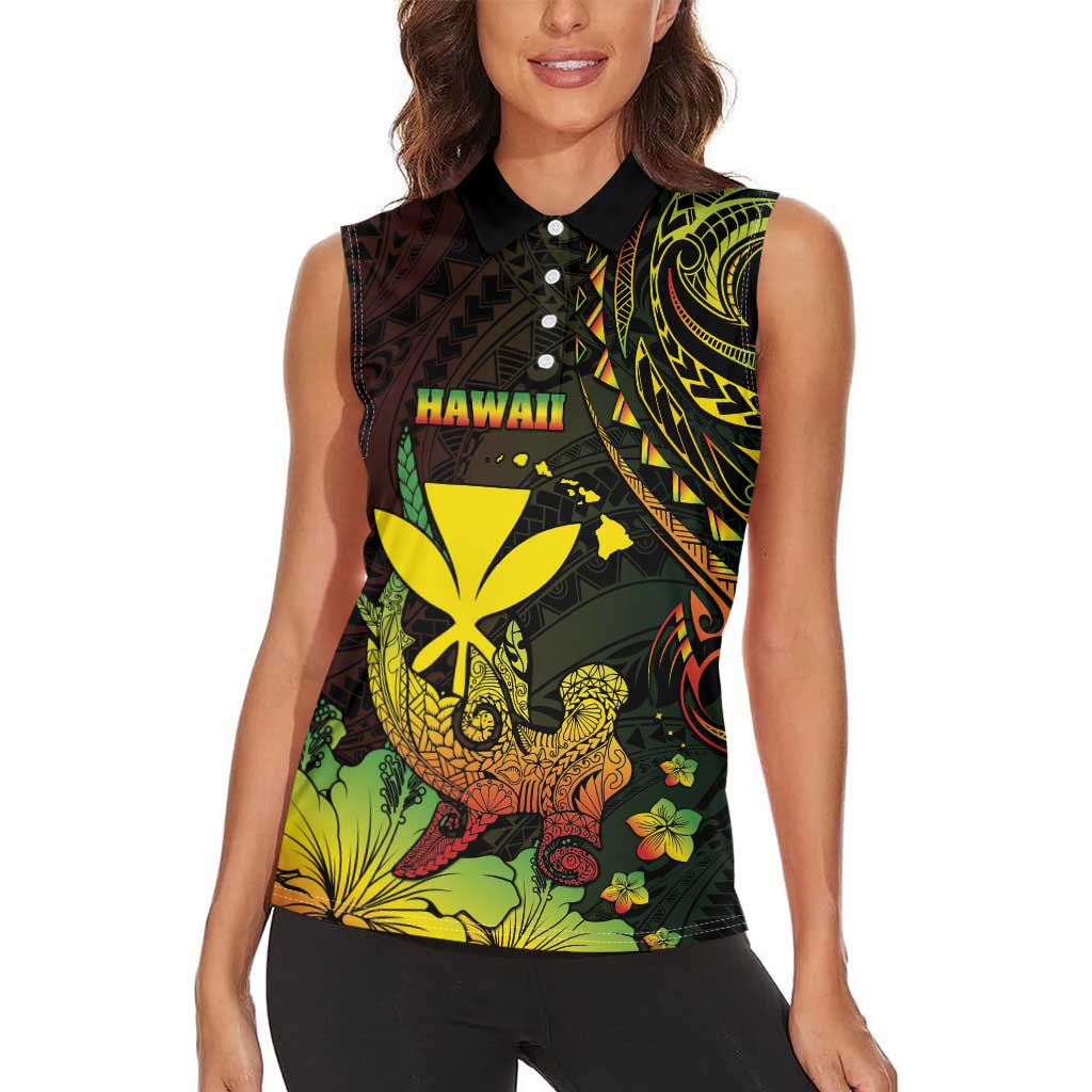Personalised Hawaii Women Sleeveless Polo Shirt Kanaka Maoli With Hammerhead Shark