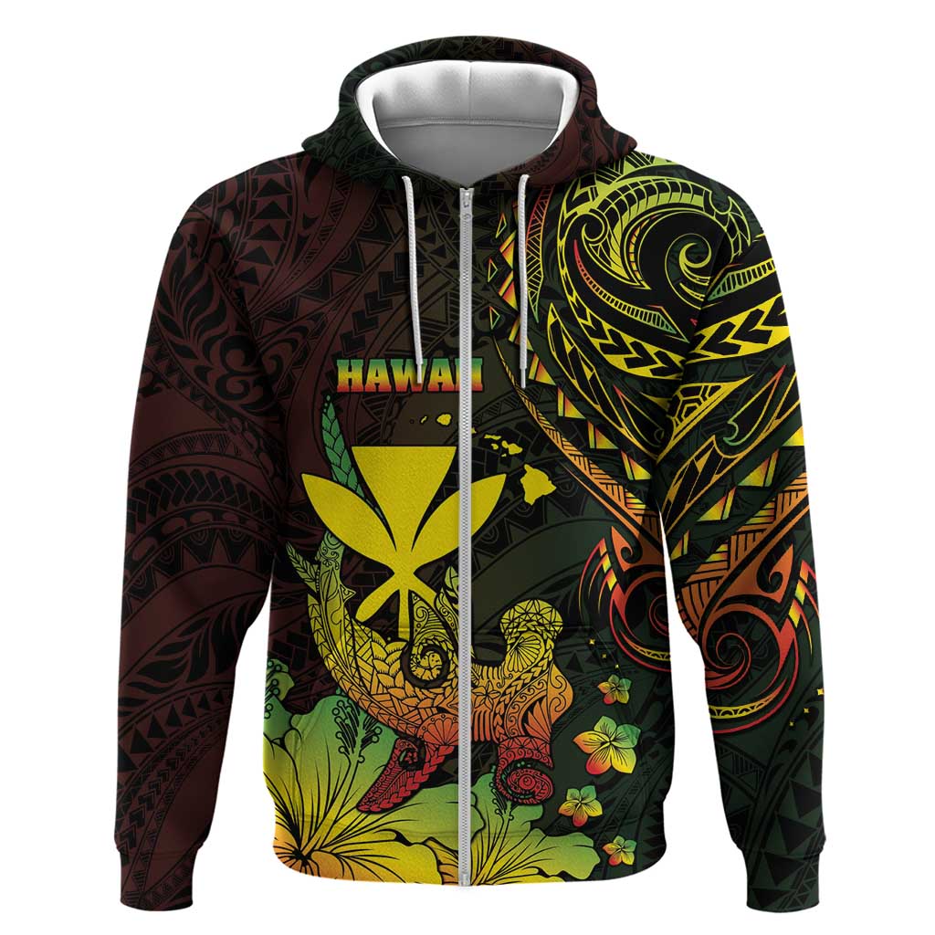 Personalised Hawaii Zip Hoodie Kanaka Maoli With Hammerhead Shark