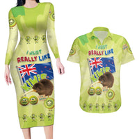 New Zealand Kiwi Couples Matching Long Sleeve Bodycon Dress and Hawaiian Shirt I Just Really Like Kiwis DT04 Green - Polynesian Pride