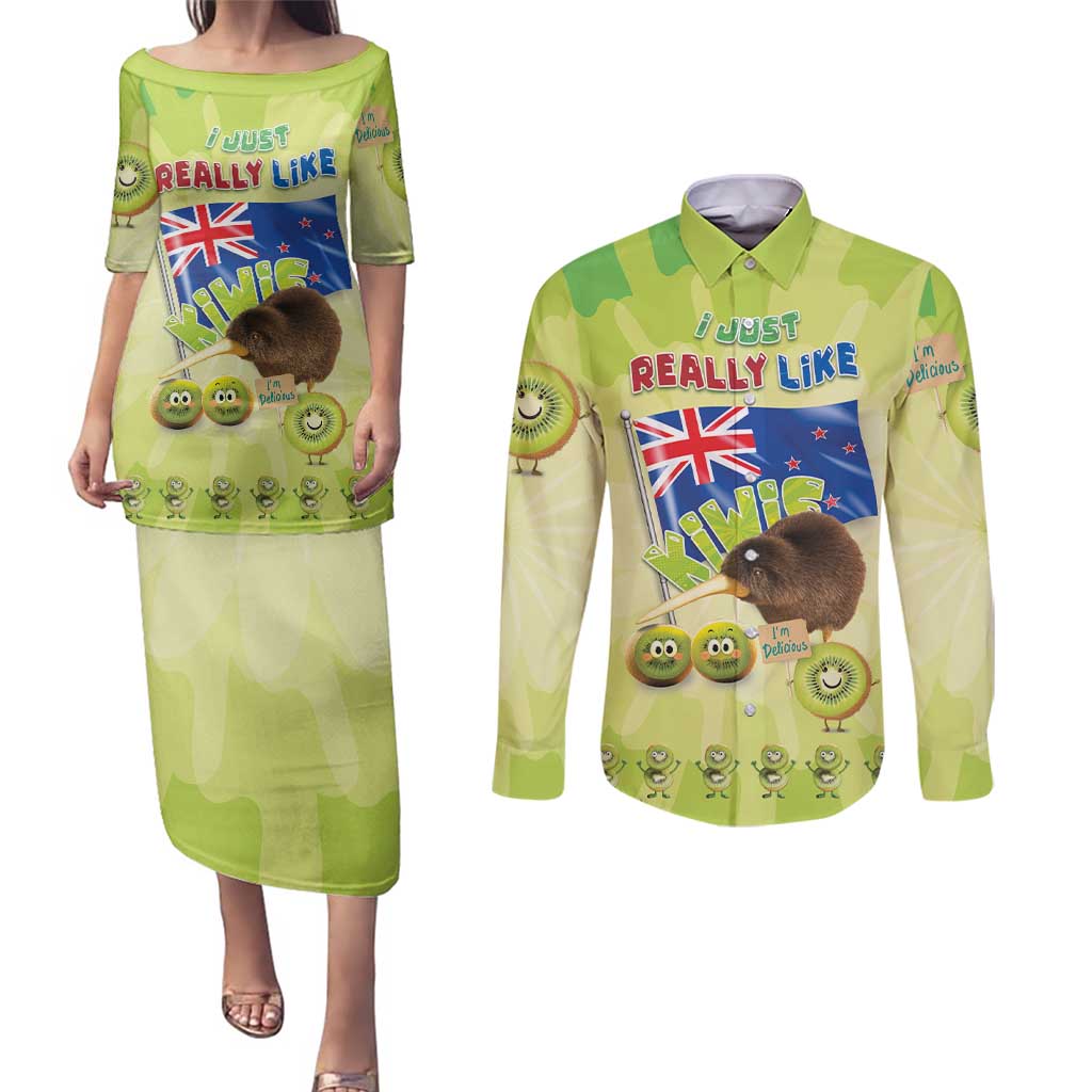 New Zealand Kiwi Couples Matching Puletasi and Long Sleeve Button Shirt I Just Really Like Kiwis