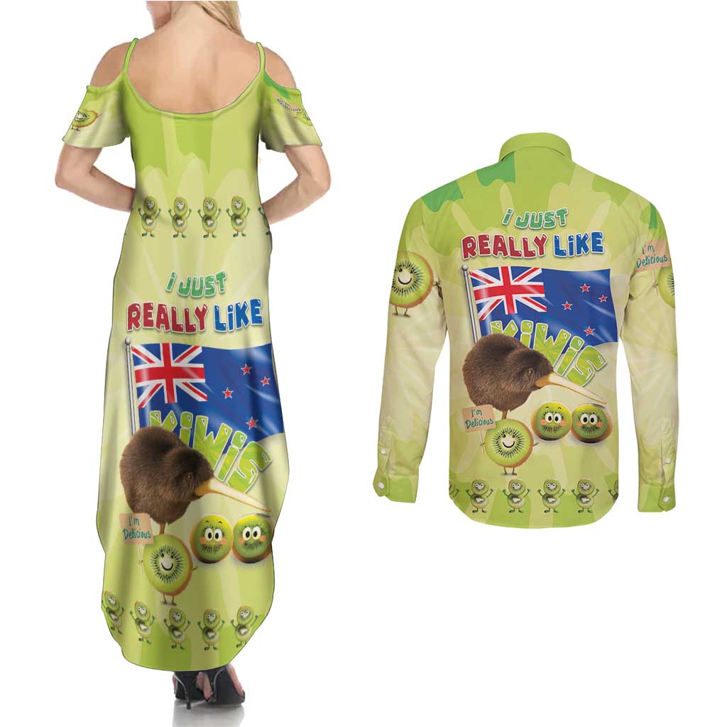 New Zealand Kiwi Couples Matching Summer Maxi Dress and Long Sleeve Button Shirt I Just Really Like Kiwis