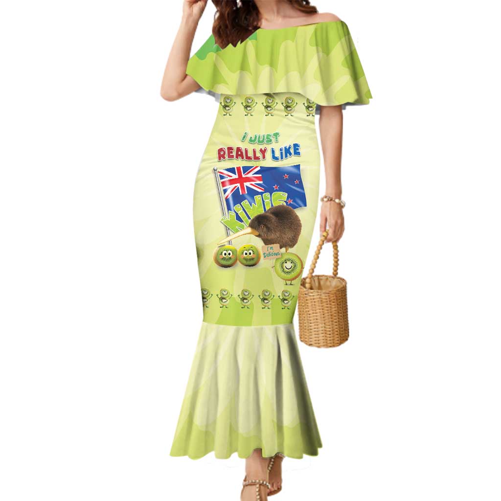 New Zealand Kiwi Family Matching Mermaid Dress and Hawaiian Shirt I Just Really Like Kiwis DT04 Mom's Dress Green - Polynesian Pride