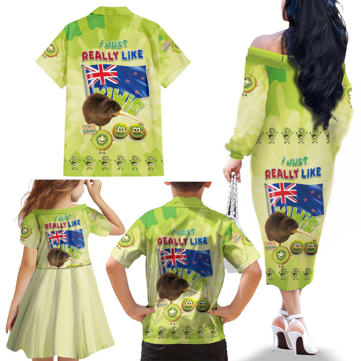 New Zealand Kiwi Family Matching Off The Shoulder Long Sleeve Dress and Hawaiian Shirt I Just Really Like Kiwis DT04 - Polynesian Pride