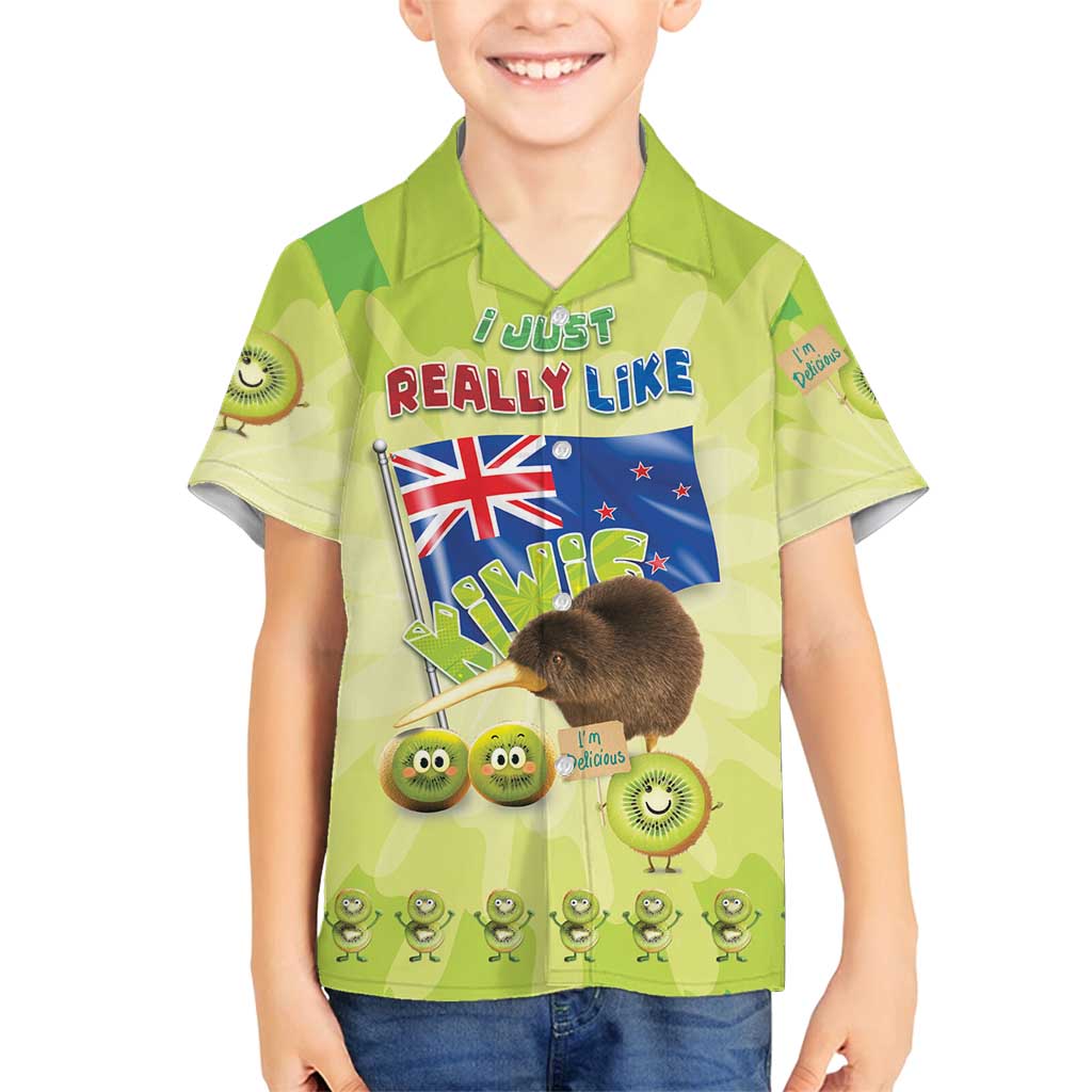 New Zealand Kiwi Family Matching Puletasi and Hawaiian Shirt I Just Really Like Kiwis DT04 Son's Shirt Green - Polynesian Pride