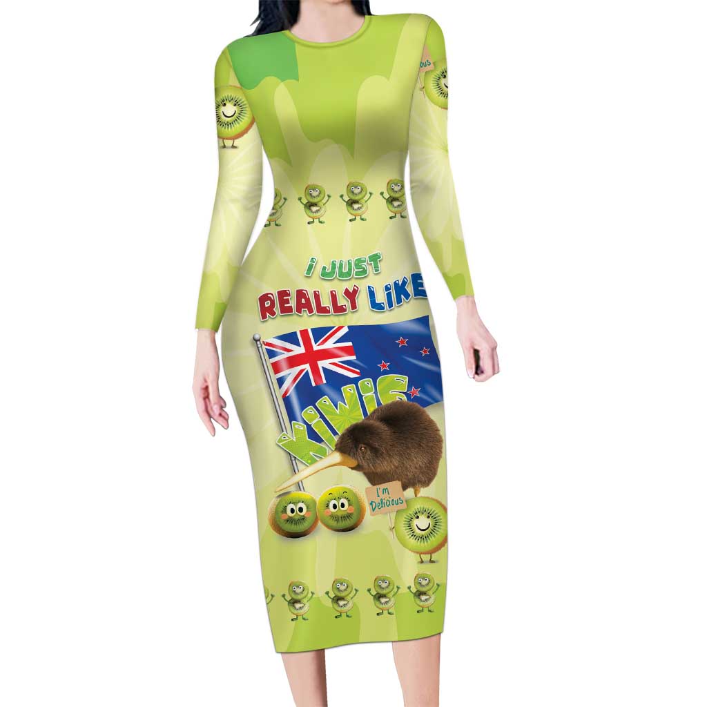 New Zealand Kiwi Long Sleeve Bodycon Dress I Just Really Like Kiwis