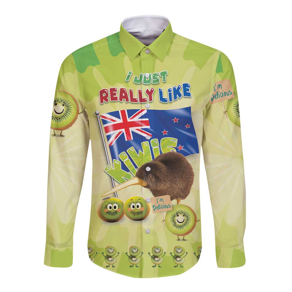 New Zealand Kiwi Long Sleeve Button Shirt I Just Really Like Kiwis