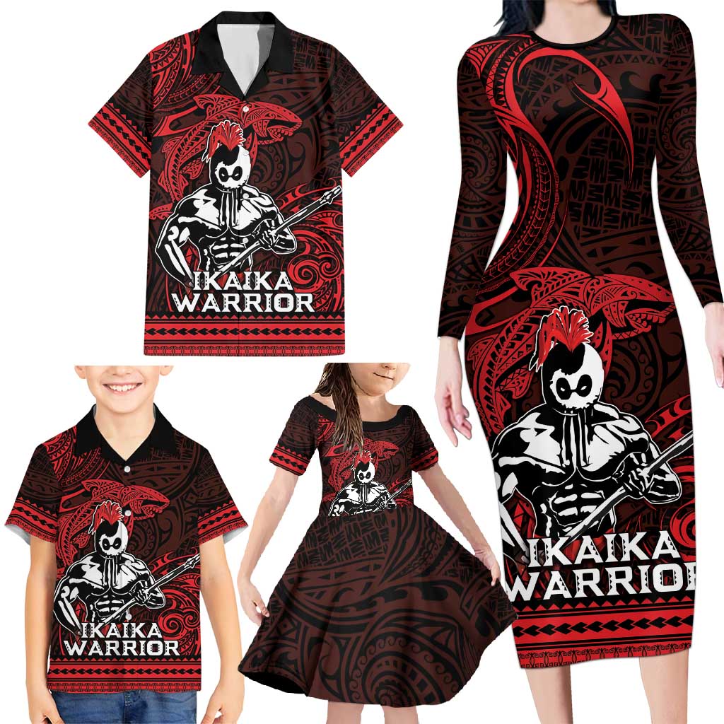 Hawaii Ikaika Warrior Family Matching Long Sleeve Bodycon Dress and Hawaiian Shirt Hawaiian Tribal Tattoo