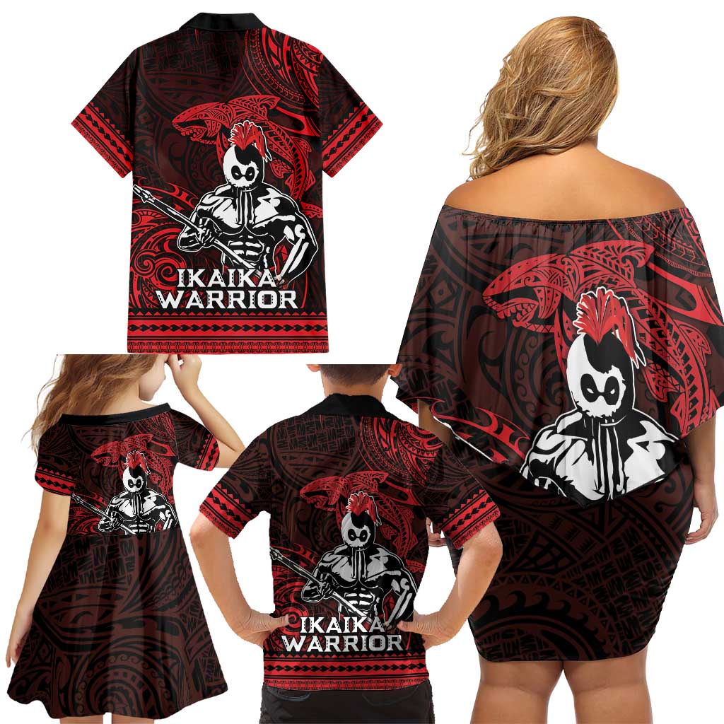 Hawaii Ikaika Warrior Family Matching Off Shoulder Short Dress and Hawaiian Shirt Hawaiian Tribal Tattoo DT04 - Polynesian Pride