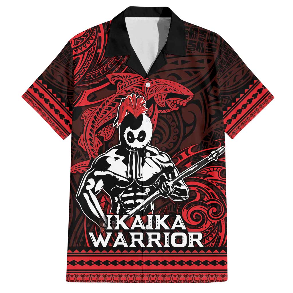 Hawaii Ikaika Warrior Family Matching Off Shoulder Short Dress and Hawaiian Shirt Hawaiian Tribal Tattoo DT04 Dad's Shirt - Short Sleeve Red - Polynesian Pride