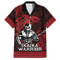 Hawaii Ikaika Warrior Family Matching Off Shoulder Short Dress and Hawaiian Shirt Hawaiian Tribal Tattoo DT04 Dad's Shirt - Short Sleeve Red - Polynesian Pride