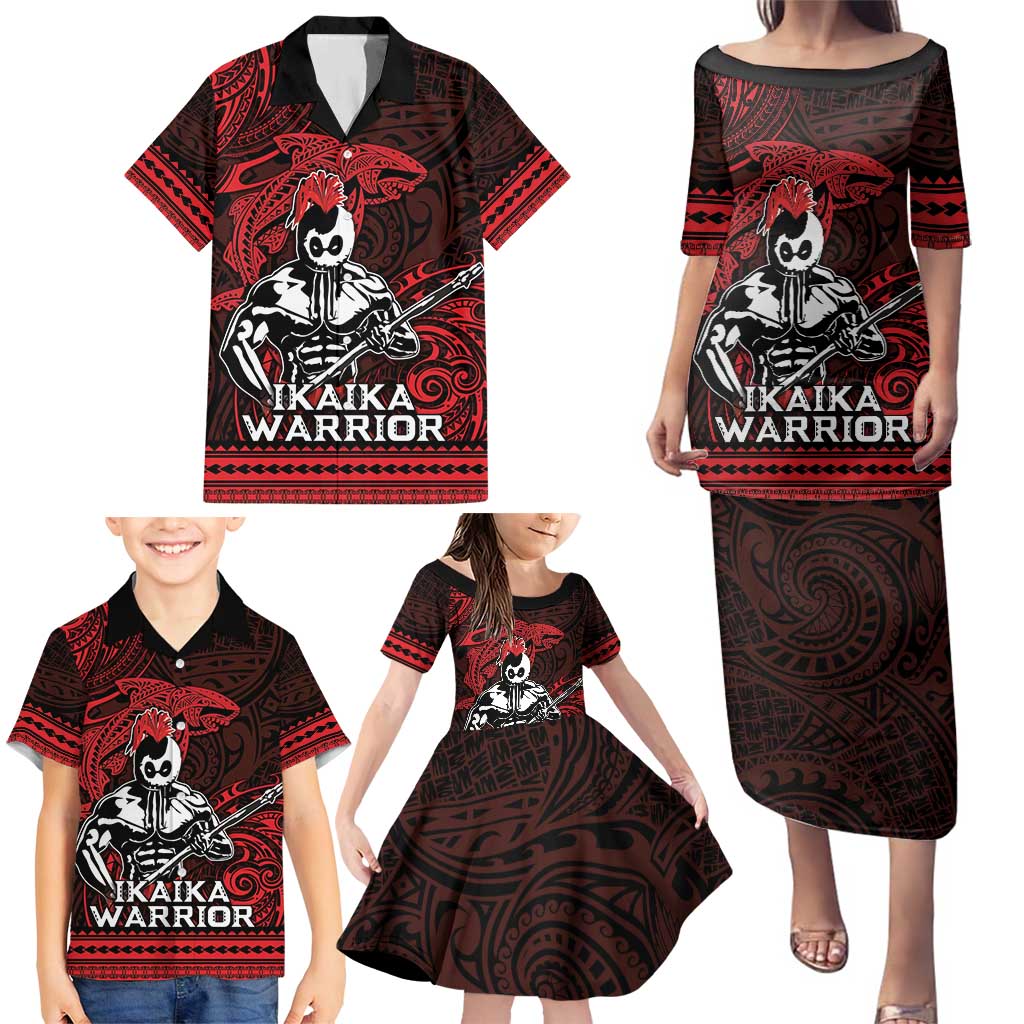 Hawaii Ikaika Warrior Family Matching Puletasi and Hawaiian Shirt Hawaiian Tribal Tattoo