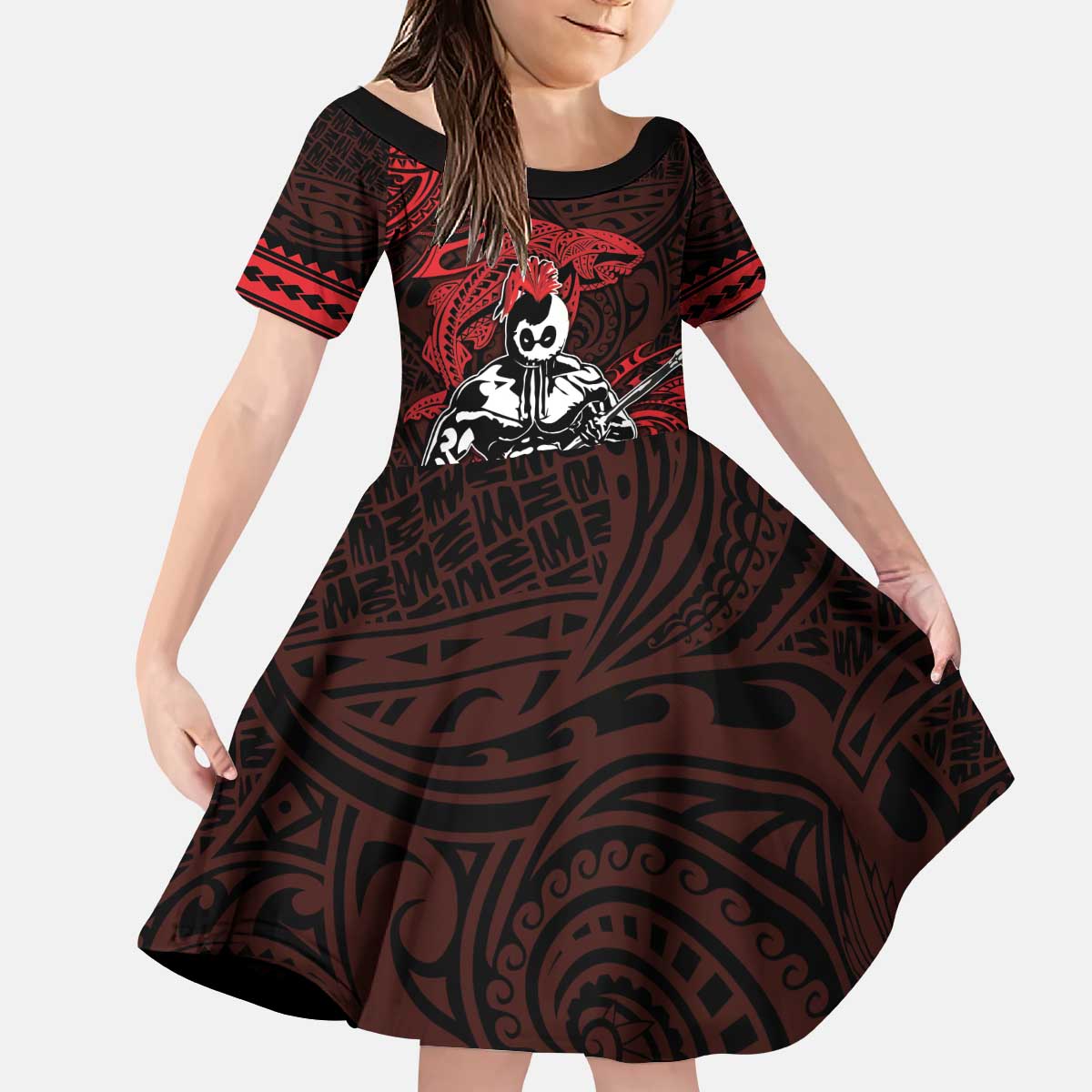 Hawaii Ikaika Warrior Kid Short Sleeve Dress Hawaiian Tribal Tattoo