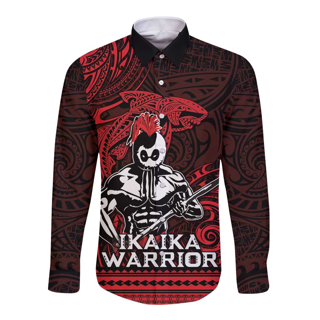 Hawaii Ikaika Warrior Long Sleeve Button Shirt Hawaiian Tribal Tattoo