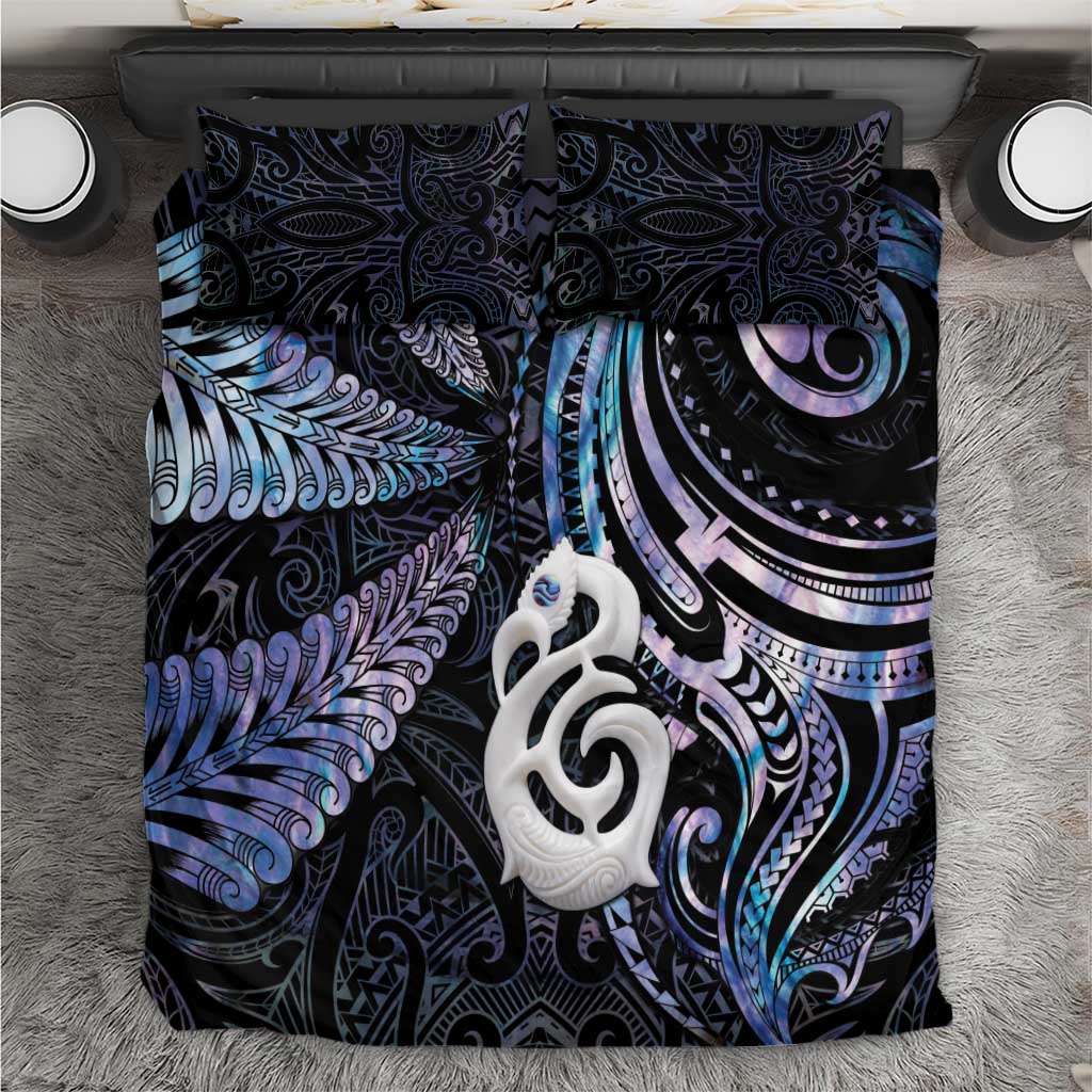 New Zealand Aotearoa Bedding Set Maori Hei Manaia Purple Paua Shell