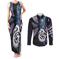 New Zealand Aotearoa Couples Matching Tank Maxi Dress and Long Sleeve Button Shirt Maori Hei Manaia Purple Paua Shell DT04 Purple - Polynesian Pride