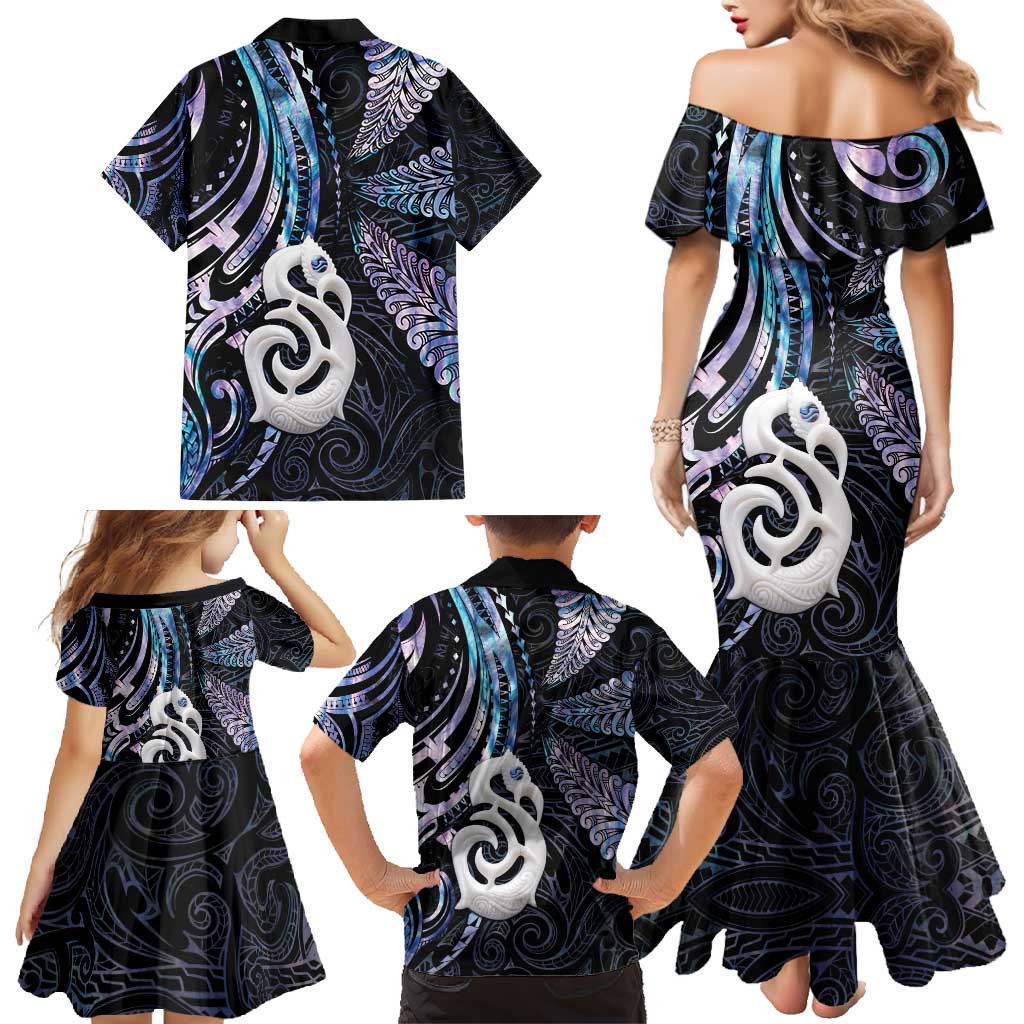 New Zealand Aotearoa Family Matching Mermaid Dress and Hawaiian Shirt Maori Hei Manaia Purple Paua Shell DT04 - Polynesian Pride