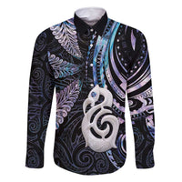 New Zealand Aotearoa Family Matching Mermaid Dress and Hawaiian Shirt Maori Hei Manaia Purple Paua Shell DT04 Dad's Shirt - Long Sleeve Purple - Polynesian Pride