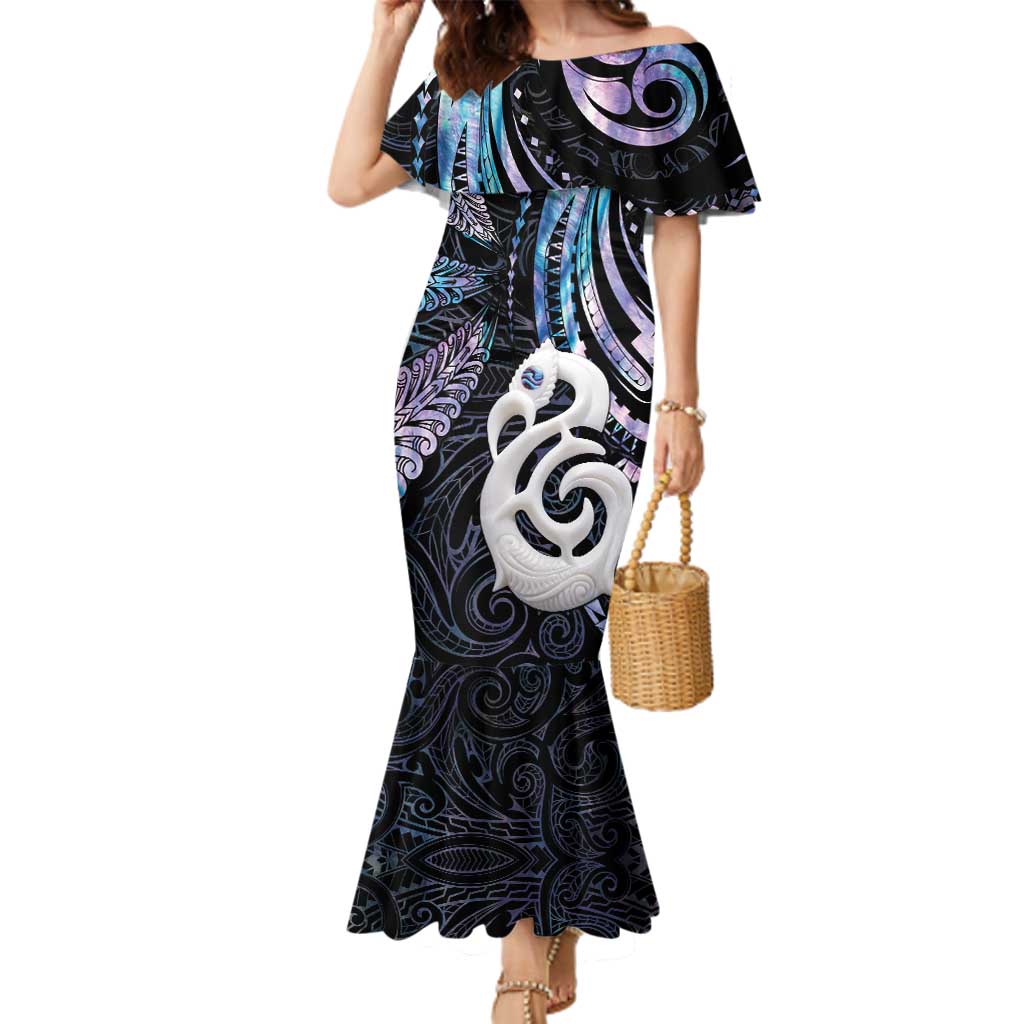 New Zealand Aotearoa Family Matching Mermaid Dress and Hawaiian Shirt Maori Hei Manaia Purple Paua Shell DT04 Mom's Dress Purple - Polynesian Pride
