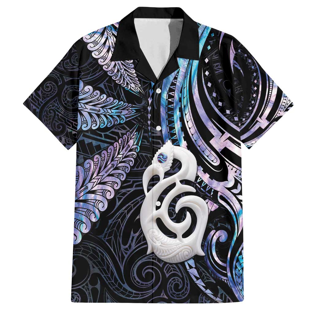 New Zealand Aotearoa Family Matching Off Shoulder Maxi Dress and Hawaiian Shirt Maori Hei Manaia Purple Paua Shell