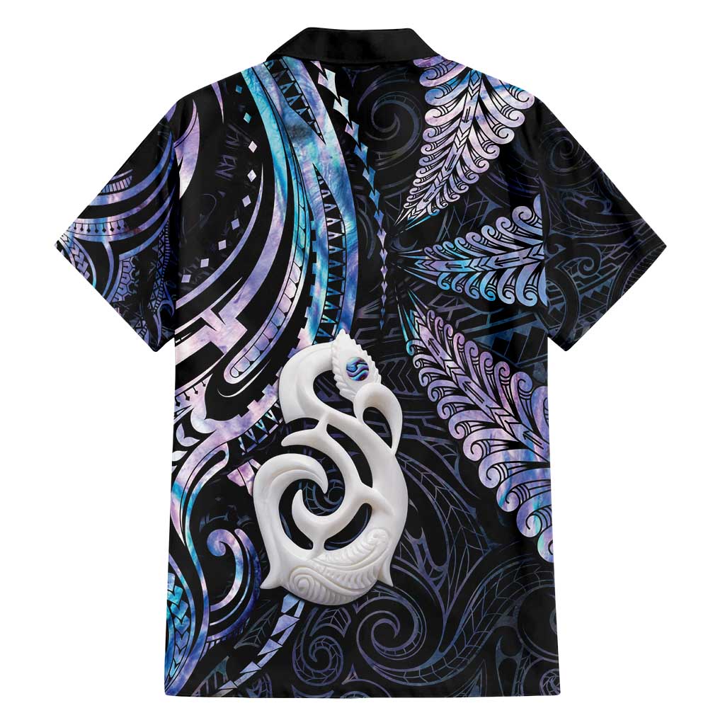New Zealand Aotearoa Family Matching Off Shoulder Short Dress and Hawaiian Shirt Maori Hei Manaia Purple Paua Shell DT04 - Polynesian Pride