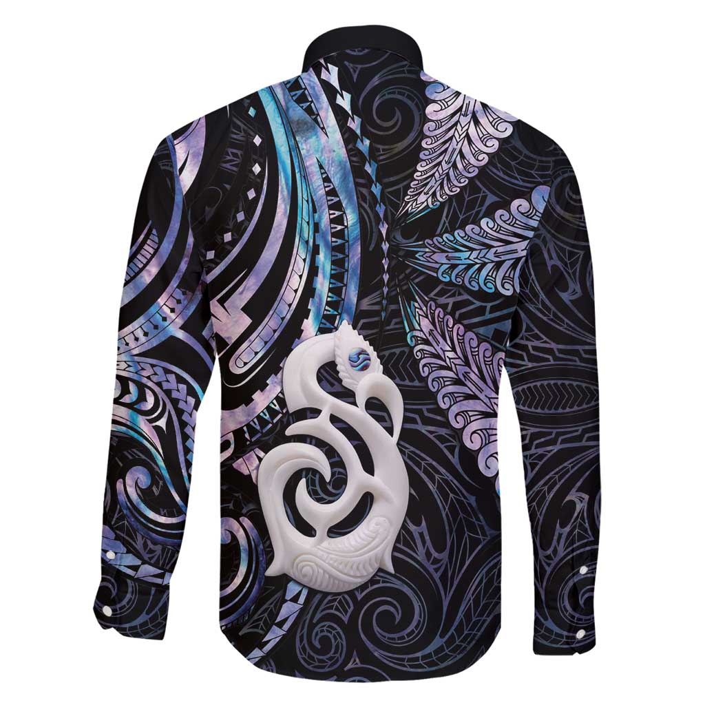 New Zealand Aotearoa Family Matching Off Shoulder Short Dress and Hawaiian Shirt Maori Hei Manaia Purple Paua Shell DT04 - Polynesian Pride