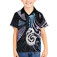 New Zealand Aotearoa Family Matching Puletasi and Hawaiian Shirt Maori Hei Manaia Purple Paua Shell DT04 Son's Shirt Purple - Polynesian Pride
