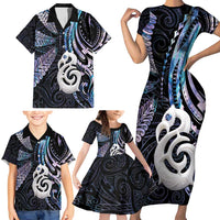 New Zealand Aotearoa Family Matching Short Sleeve Bodycon Dress and Hawaiian Shirt Maori Hei Manaia Purple Paua Shell DT04 - Polynesian Pride