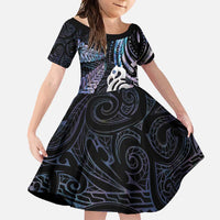 New Zealand Aotearoa Family Matching Summer Maxi Dress and Hawaiian Shirt Maori Hei Manaia Purple Paua Shell