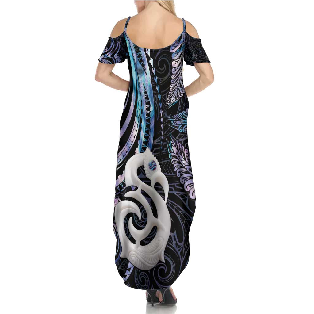 New Zealand Aotearoa Family Matching Summer Maxi Dress and Hawaiian Shirt Maori Hei Manaia Purple Paua Shell