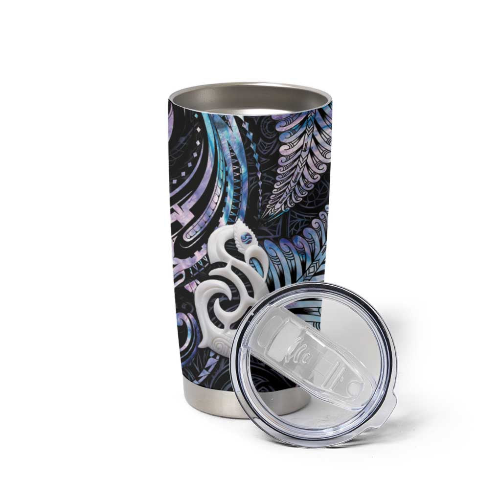 New Zealand Aotearoa Tumbler Cup Maori Hei Manaia Purple Paua Shell