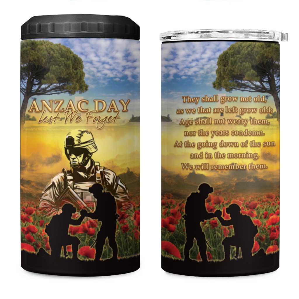 New Zealand ANZAC Day 4 in 1 Can Cooler Tumbler The Ode Remembrance And Poppy