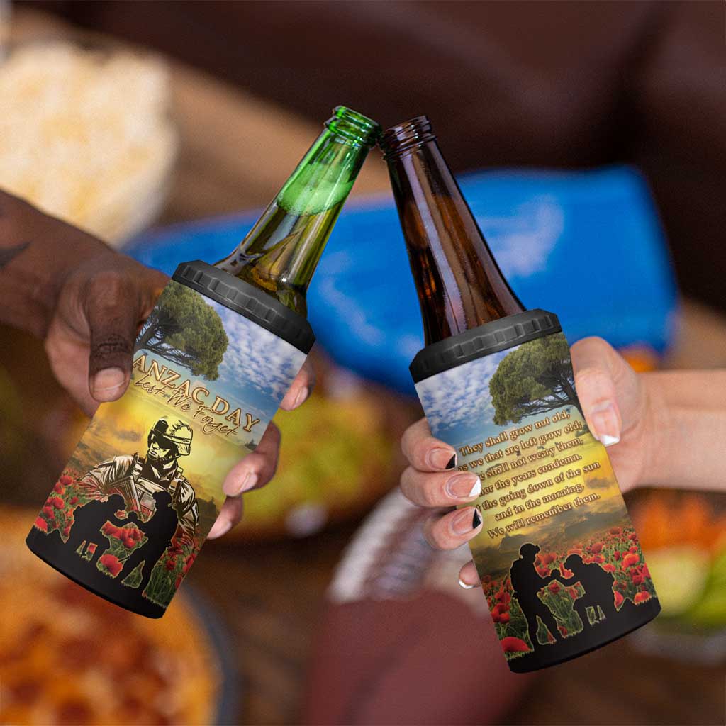 New Zealand ANZAC Day 4 in 1 Can Cooler Tumbler The Ode Remembrance And Poppy