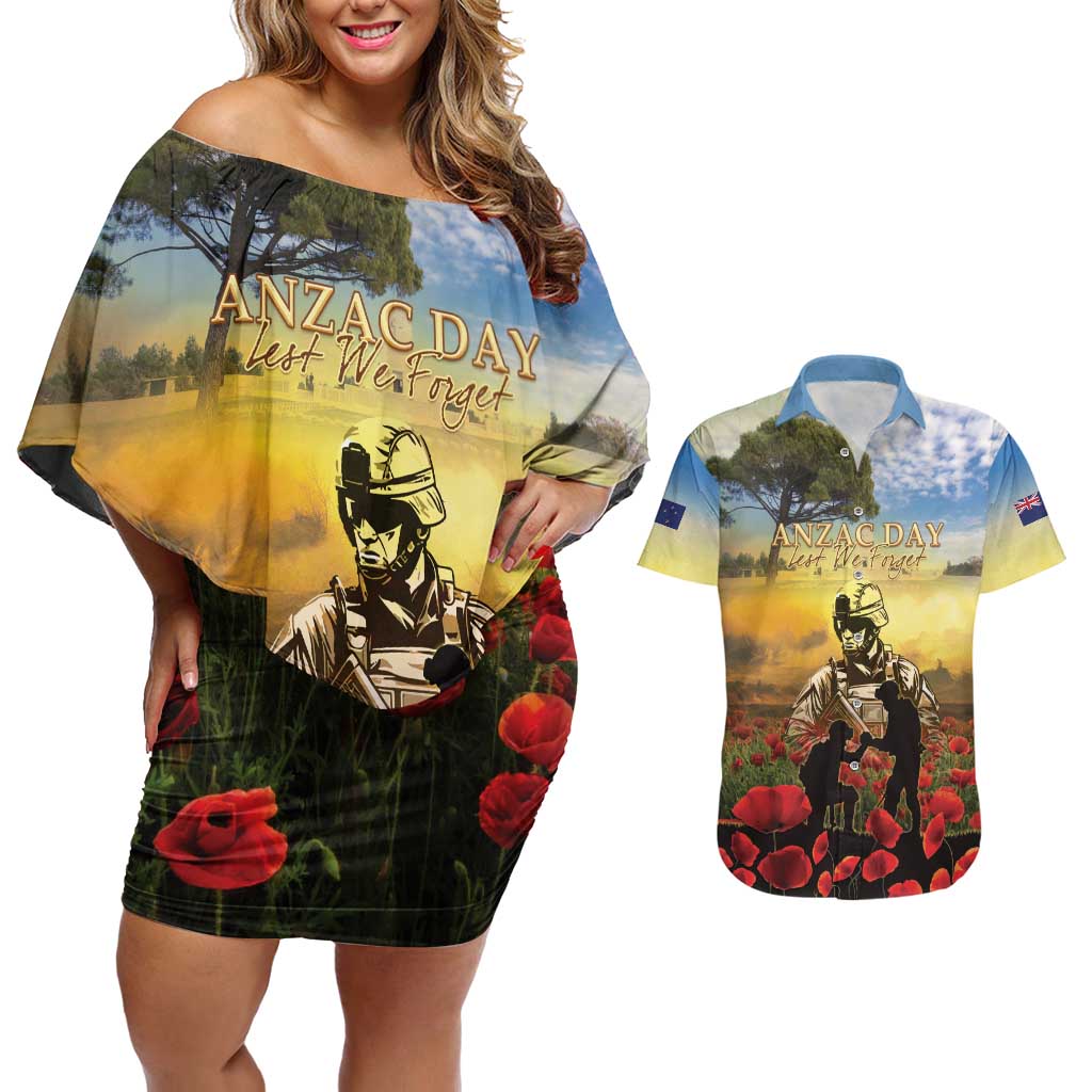 New Zealand ANZAC Day Couples Matching Off Shoulder Short Dress and Hawaiian Shirt The Ode Remembrance And Poppy DT04 Yellow - Polynesian Pride