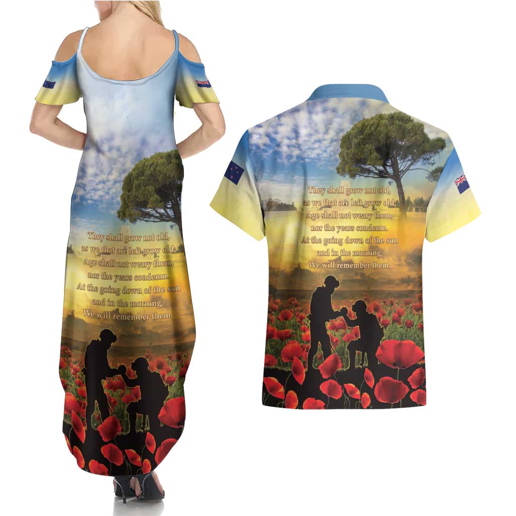 New Zealand ANZAC Day Couples Matching Summer Maxi Dress and Hawaiian Shirt The Ode Remembrance And Poppy