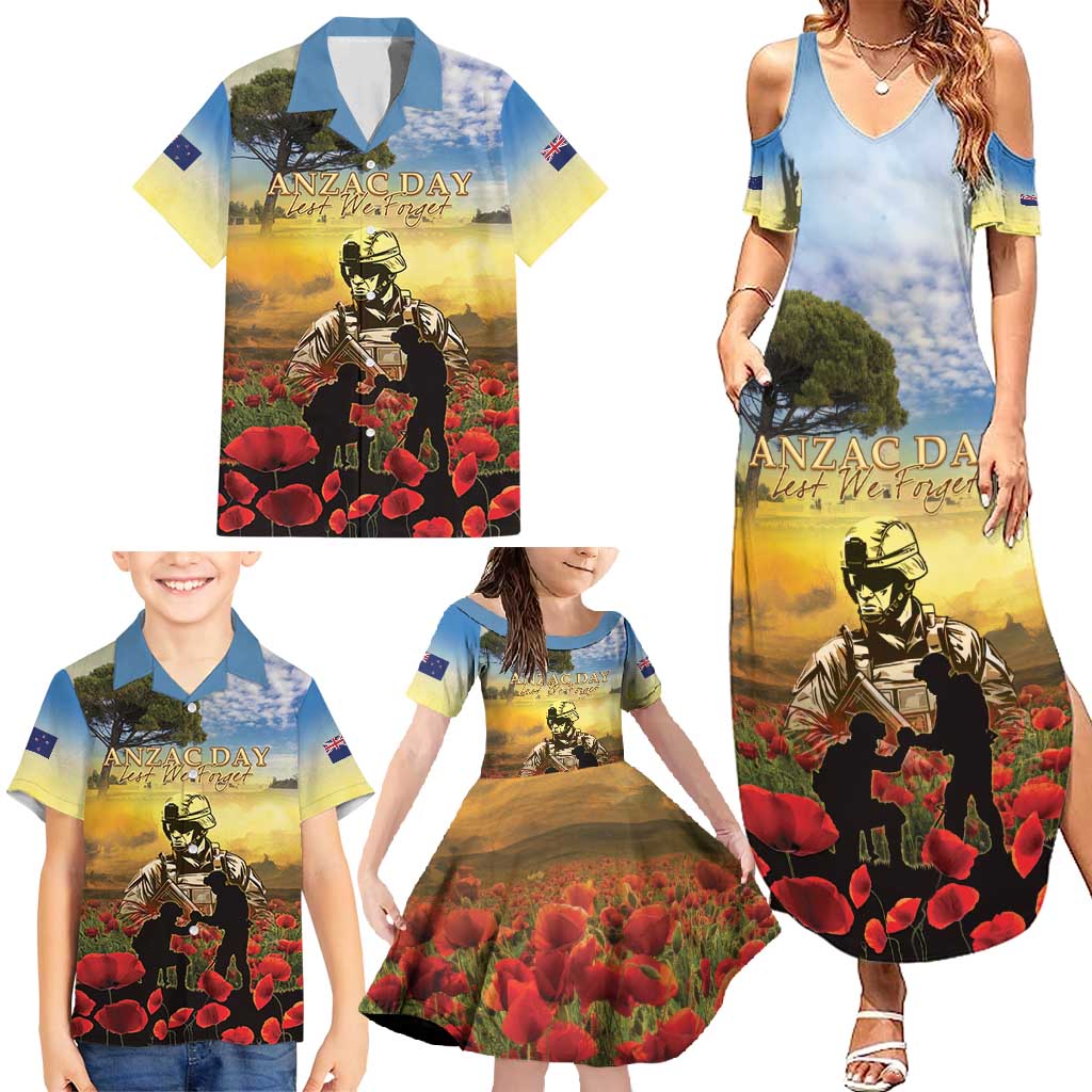 New Zealand ANZAC Day Family Matching Summer Maxi Dress and Hawaiian Shirt The Ode Remembrance And Poppy