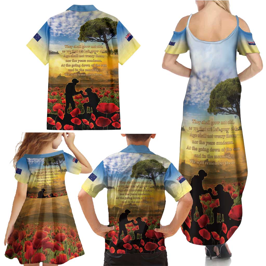 New Zealand ANZAC Day Family Matching Summer Maxi Dress and Hawaiian Shirt The Ode Remembrance And Poppy