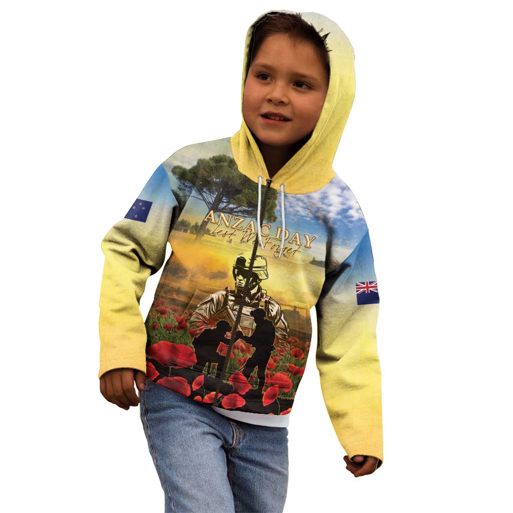 New Zealand ANZAC Day Kid Hoodie The Ode Remembrance And Poppy
