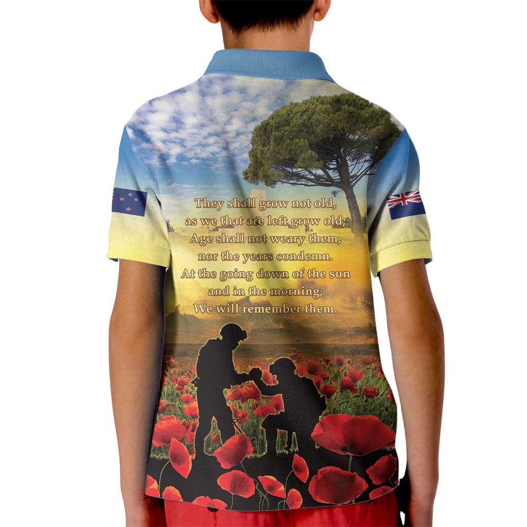 New Zealand ANZAC Day Kid Polo Shirt The Ode Remembrance And Poppy