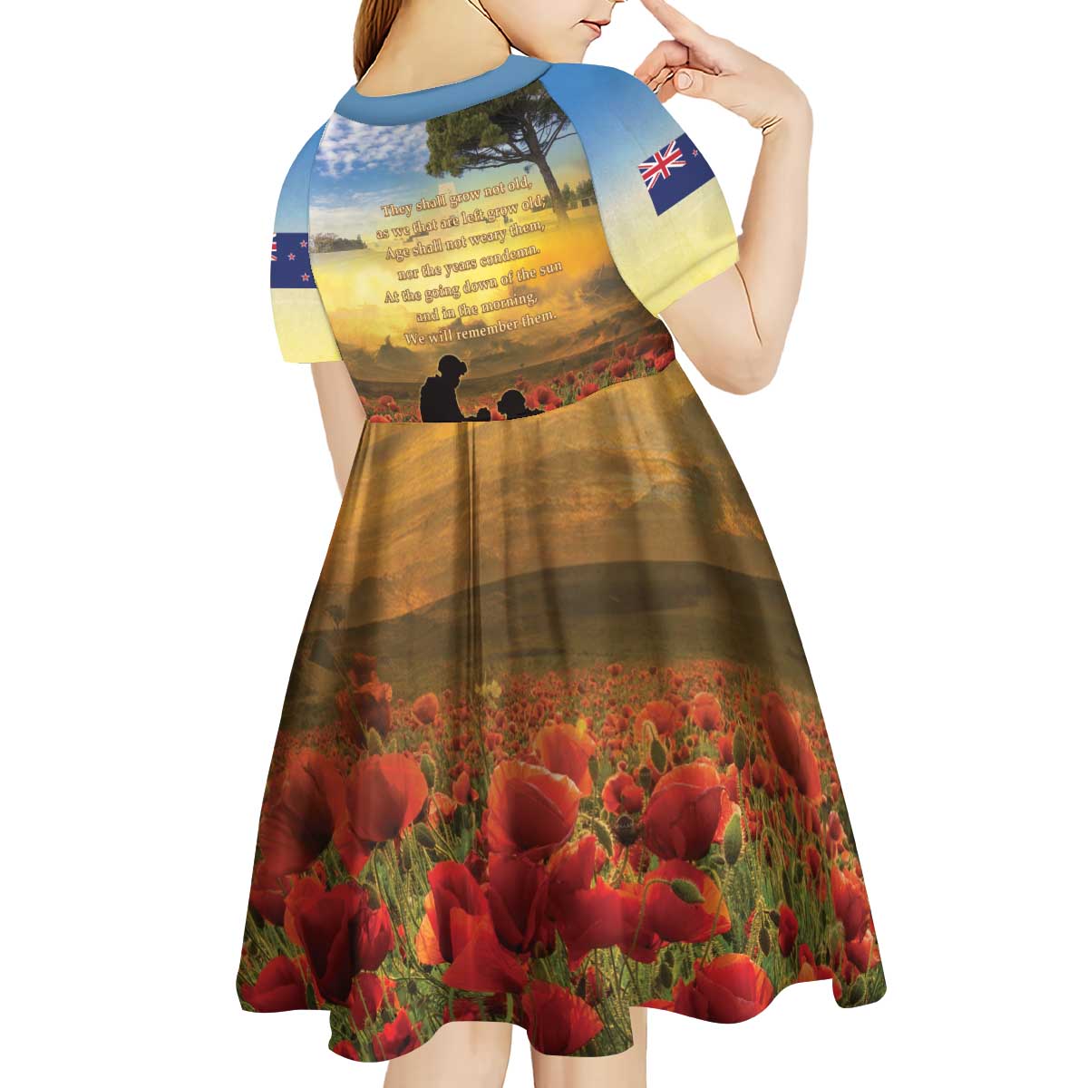 New Zealand ANZAC Day Kid Short Sleeve Dress The Ode Remembrance And Poppy