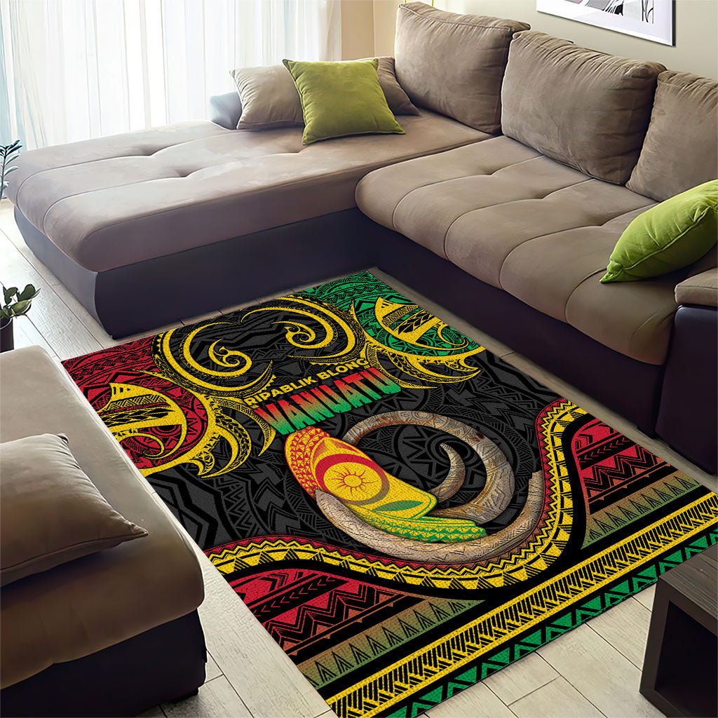 Vanuatu Language Week Area Rug Boar Tusk Warrior Tribal Floral Pattern